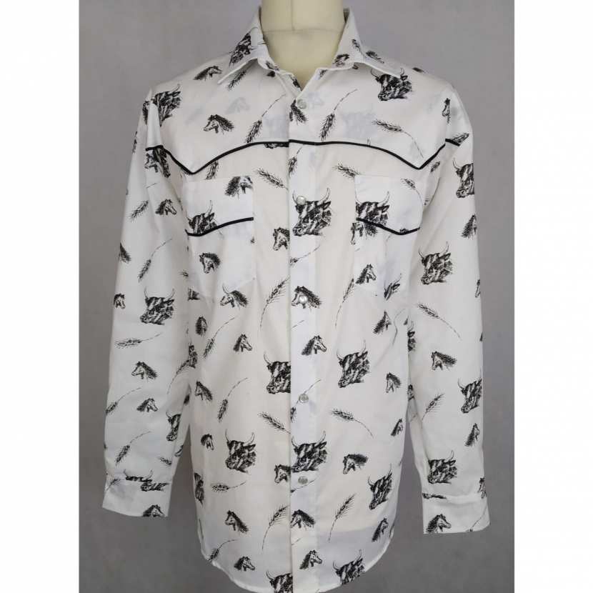 Chemise Western Vintage Cowboy H Bar C Années 50 - Taille S - Polyester - Détails Brodés Et Boutons Pression